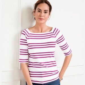 talbots Women’s EFFORTLESS JERSEY RAGLAN TEE - CHEERFUL STRIPE Size XL